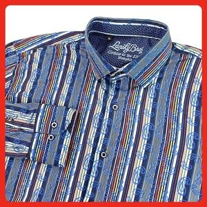 Luciano Visconti Shirt Men's XL Blue Paisley Stripe Cotton Button Down Flip Cuff
